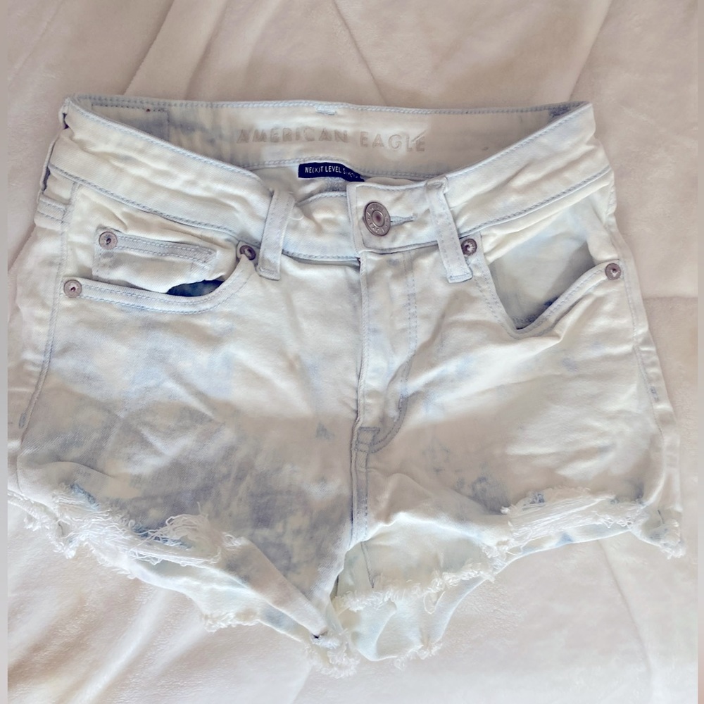 AMERICAN EAGLE Tie Dyed DISTRESSED Jean Shorts 0 Cutoff Acid Washed Shortie